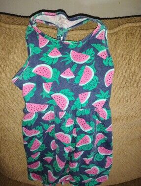 Hanes Girls' Toddler Navy Tank Top Dress with Pink and Green Watermelon Print